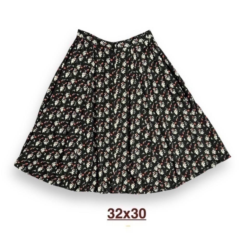 Vintage Black Floral A-Line Skirt 12P Made in USA